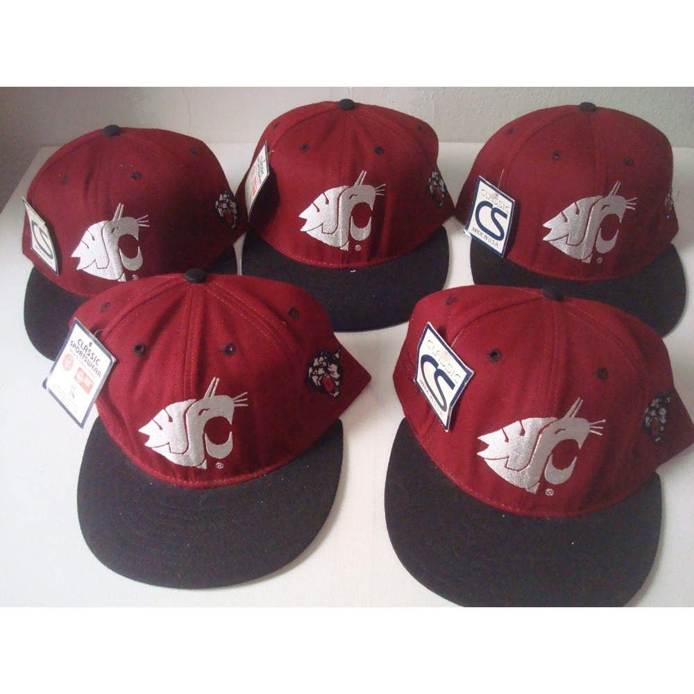5PC LOT WASHINGTON STATE COUGARS FITTED ADULT 90S HAT CAP VINTAGE DEADSTOCK U1